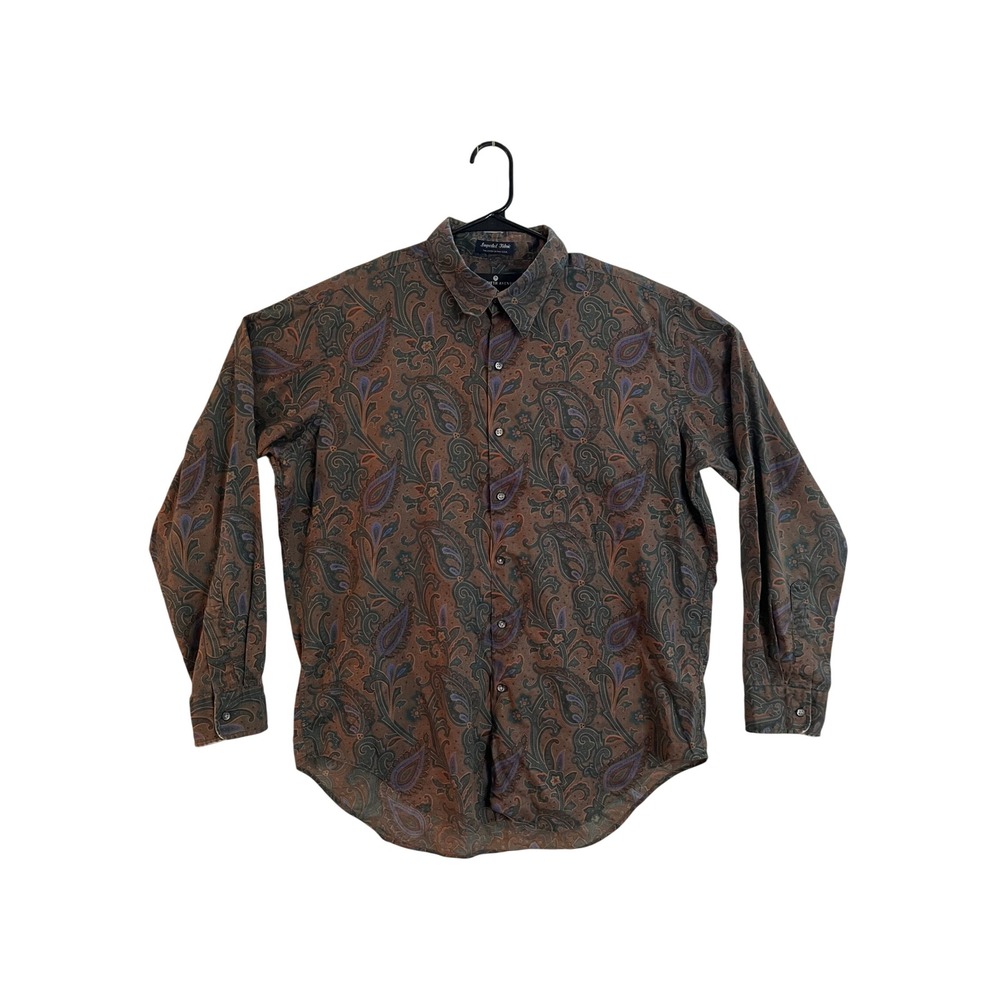 Saks Fifth Avenue Mens XL Paisley Button Down Shirt Cotton Vintage Made in USA